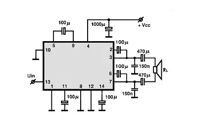 LA4185T BTL electronic component with associated schematic circuit diagram